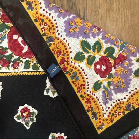 SOLD Souleiado Provencal Cotton Floral Printed Scarf in Red Multicolor 18.25" - Picture 8 of 8